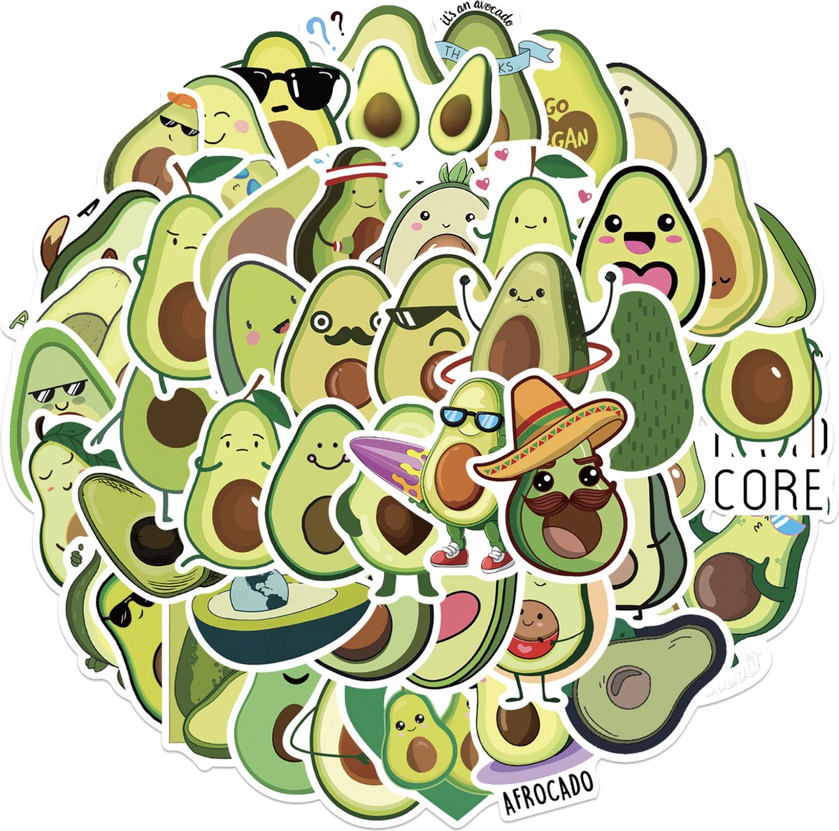 Winkrs | Avocado stickers | Grappige Stickermix 50 Stuks